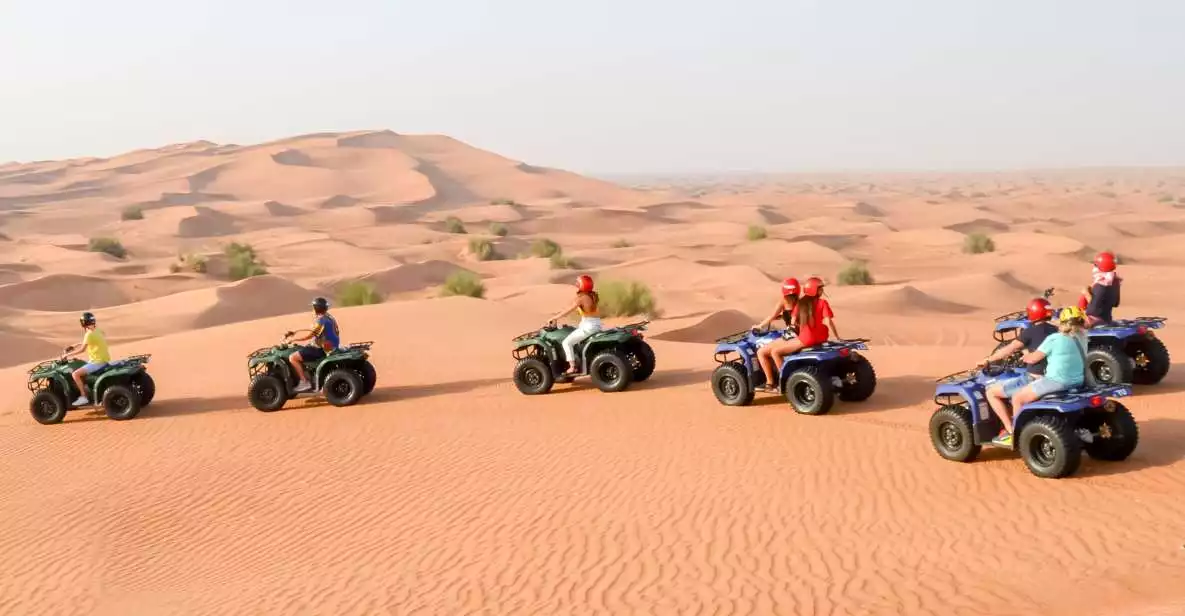Dubai: Desert Quad Bike Safari, Camel Ride, Sand Surf, & BBQ | GetYourGuide